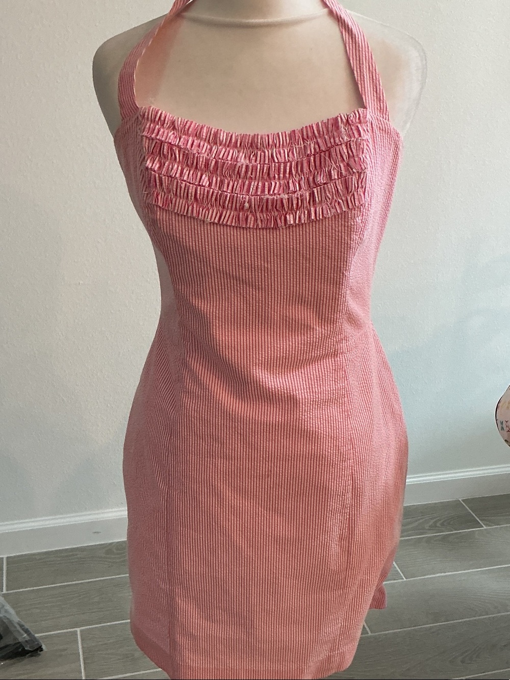 Lilly Pulitzer Pink/White Striped Halter Ruffle Mini Dress Women’s Sz 6
